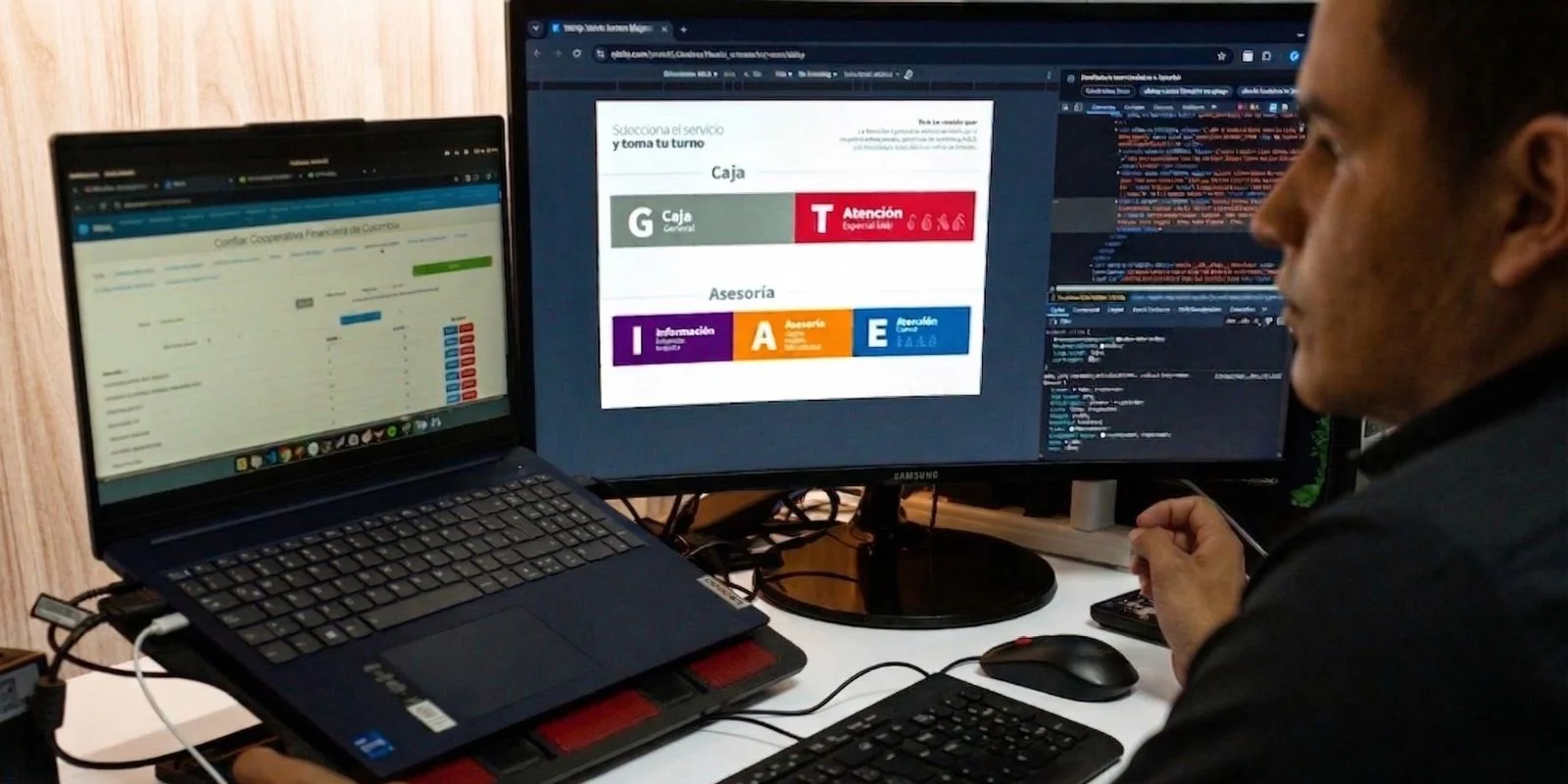 Programador escribiendo código de desarrollo a la medida